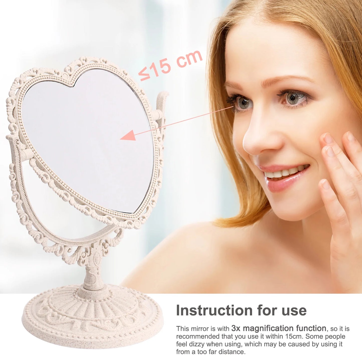 1Pc Heart Shaped Vanity Mirror Tabletop Double Sided Mirror Rotatable Vanity Mirror Desk Mirror