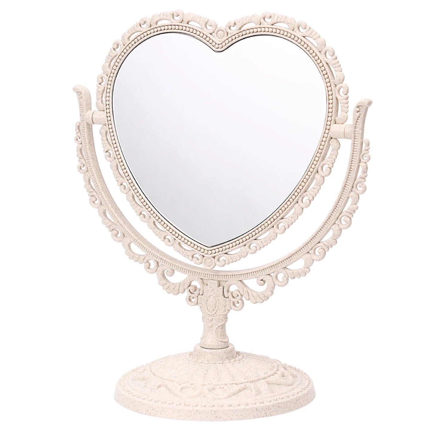 1Pc Heart Shaped Vanity Mirror Tabletop Double Sided Mirror Rotatable Vanity Mirror Desk Mirror