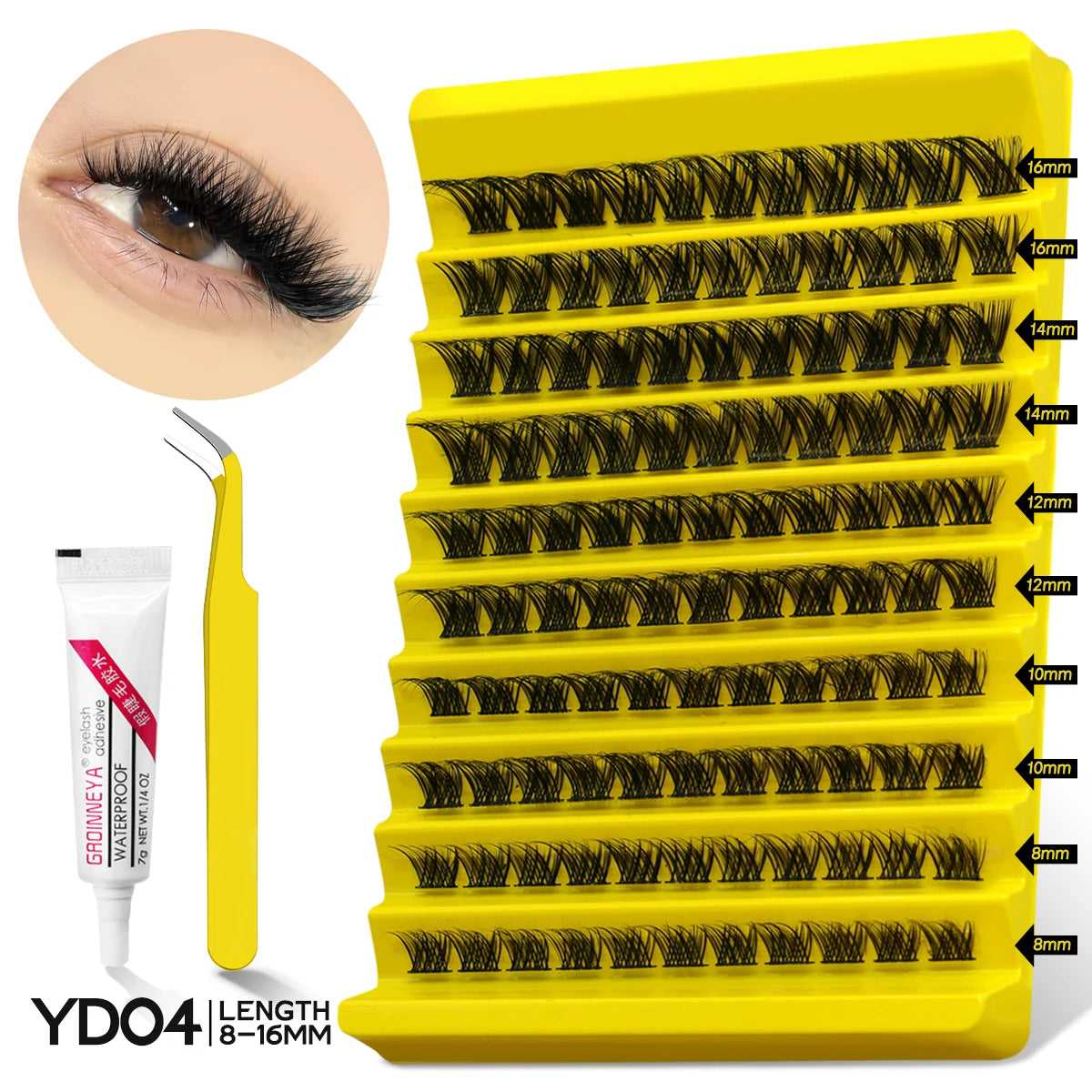 Lash Clusters Kit with Waterproof Strong Hold DIY Lash Extension Kit Lash Bond and Seal and Eyelash Tweezers Makeup