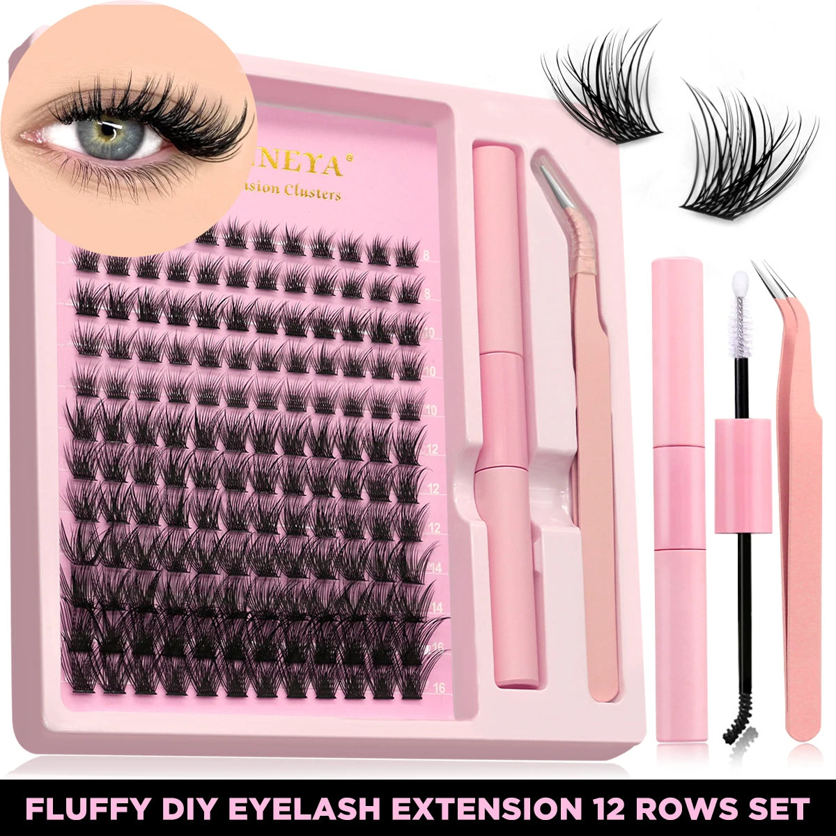 Lash Clusters Kit with Waterproof Strong Hold DIY Lash Extension Kit Lash Bond and Seal and Eyelash Tweezers Makeup