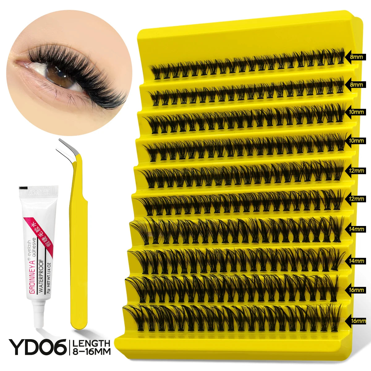 Lash Clusters Kit with Waterproof Strong Hold DIY Lash Extension Kit Lash Bond and Seal and Eyelash Tweezers Makeup