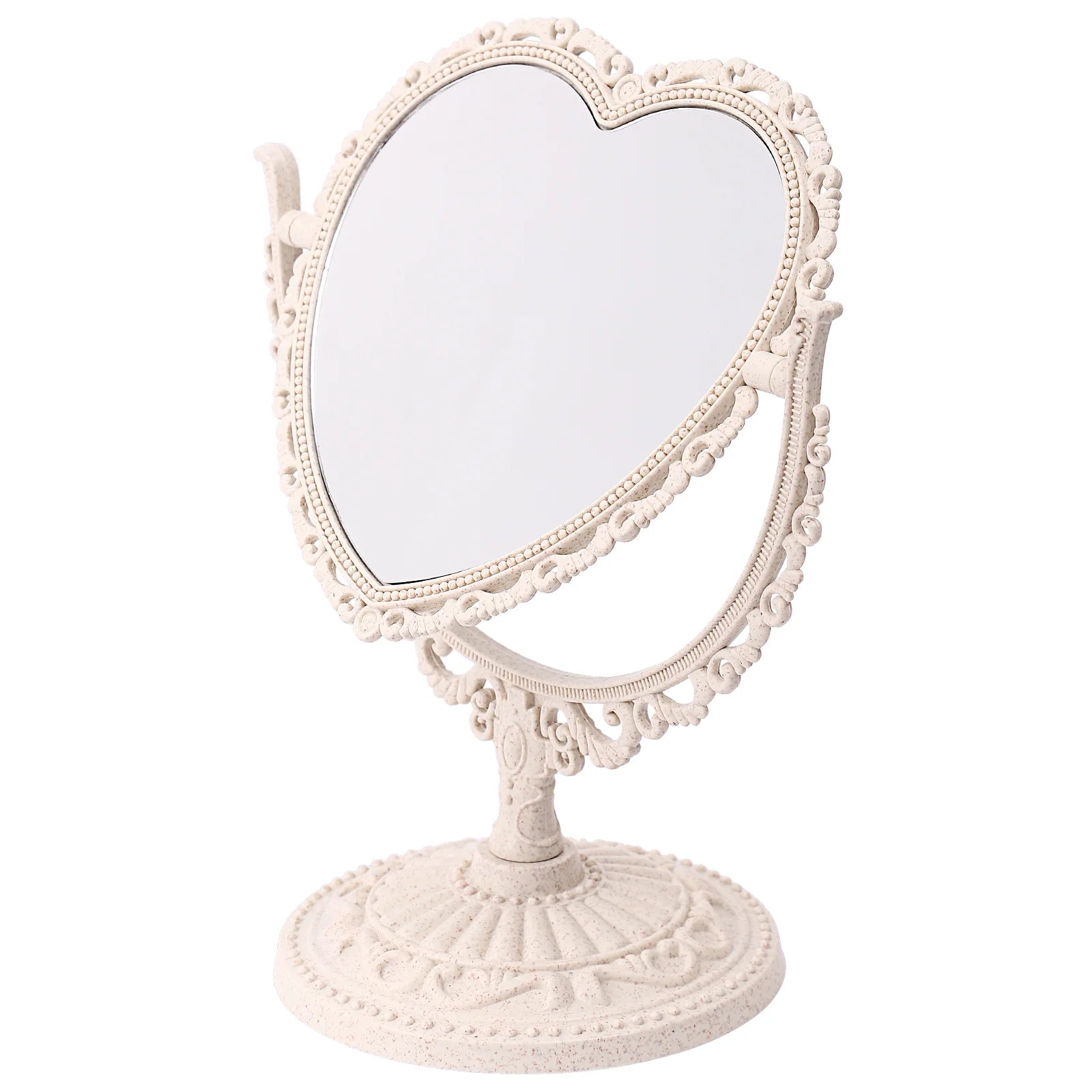 1Pc Heart Shaped Vanity Mirror Tabletop Double Sided Mirror Rotatable Vanity Mirror Desk Mirror