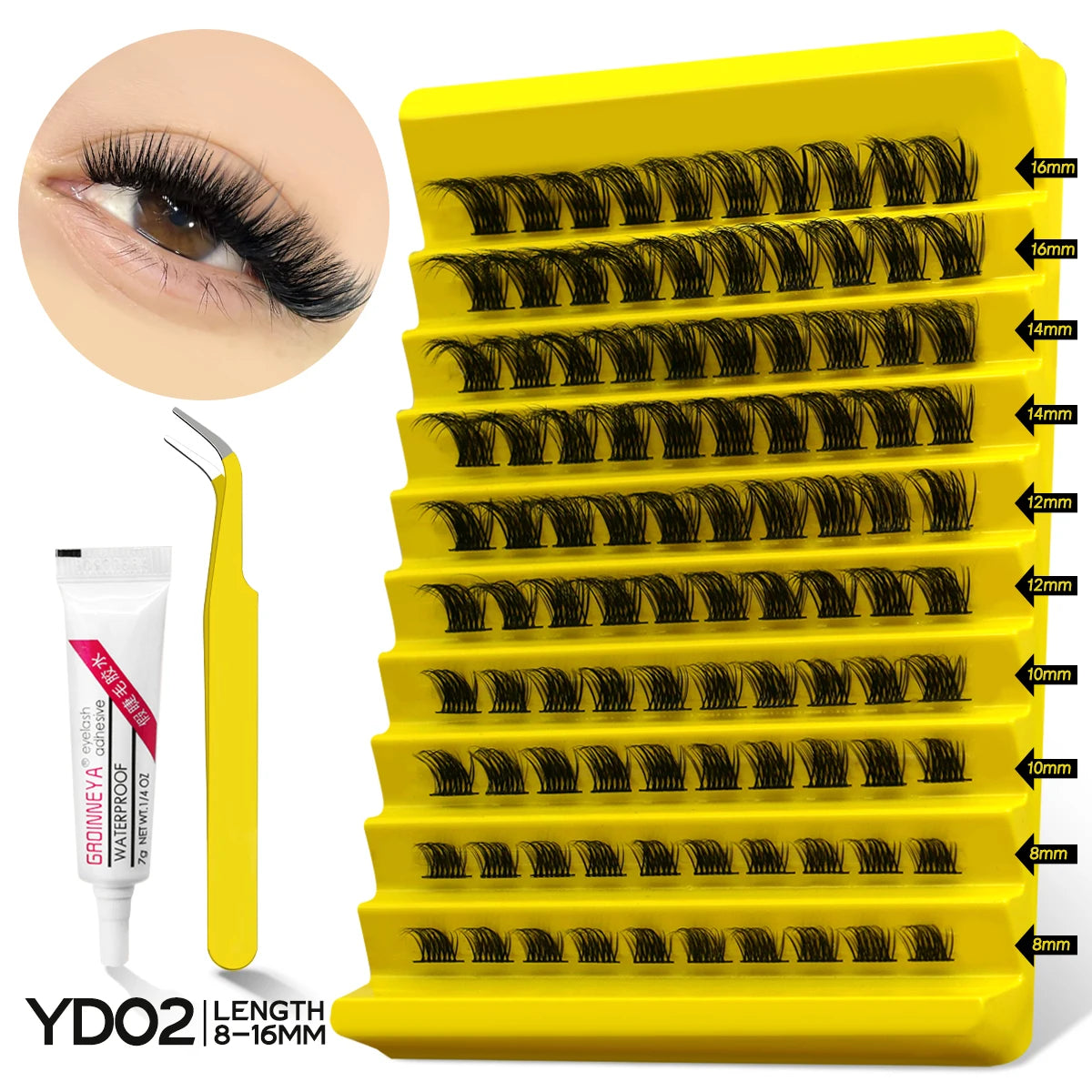 Lash Clusters Kit with Waterproof Strong Hold DIY Lash Extension Kit Lash Bond and Seal and Eyelash Tweezers Makeup