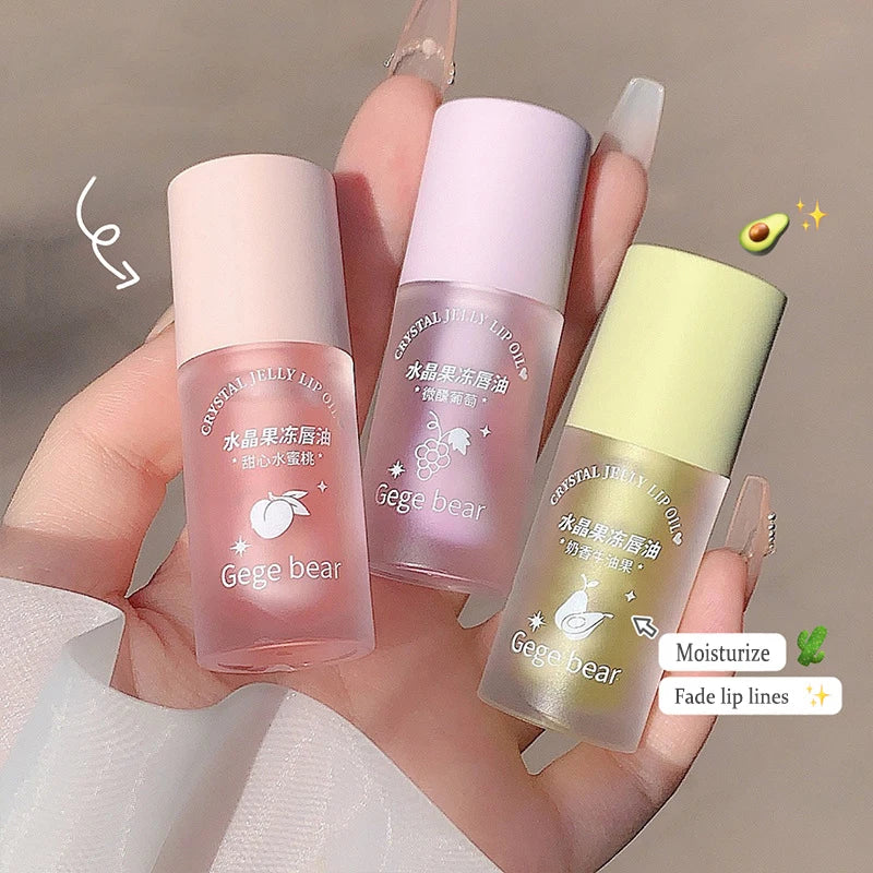 Crystal Jelly Lip Oil Hydrating Plumping Lip Coat for Lipstick Lipgloss Tinted Clear Lip Plumper Serum Lip Care Fruit Lip Balm