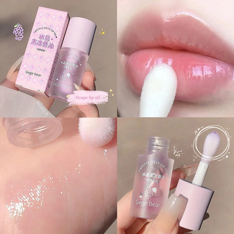 Crystal Jelly Lip Oil Hydrating Plumping Lip Coat for Lipstick Lipgloss Tinted Clear Lip Plumper Serum Lip Care Fruit Lip Balm