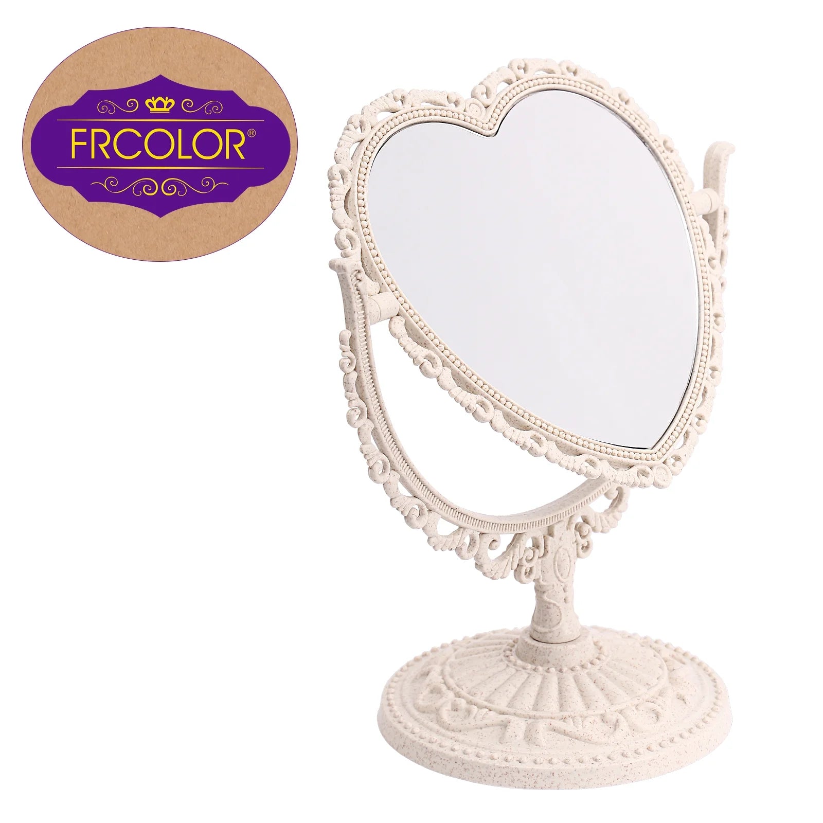 1Pc Heart Shaped Vanity Mirror Tabletop Double Sided Mirror Rotatable Vanity Mirror Desk Mirror