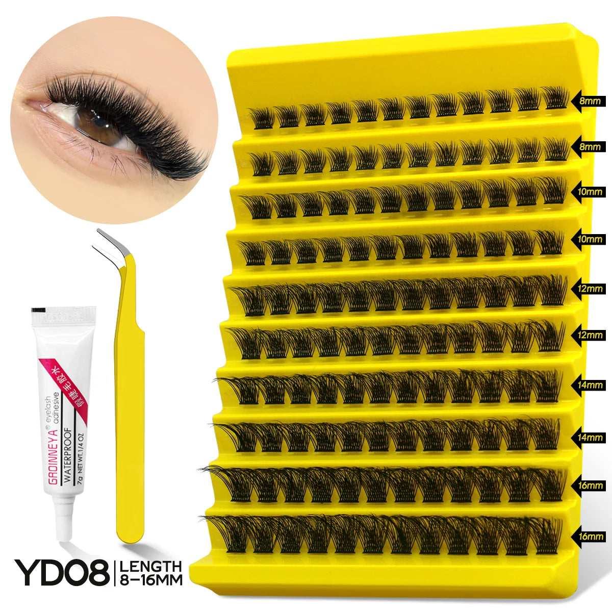 Lash Clusters Kit with Waterproof Strong Hold DIY Lash Extension Kit Lash Bond and Seal and Eyelash Tweezers Makeup