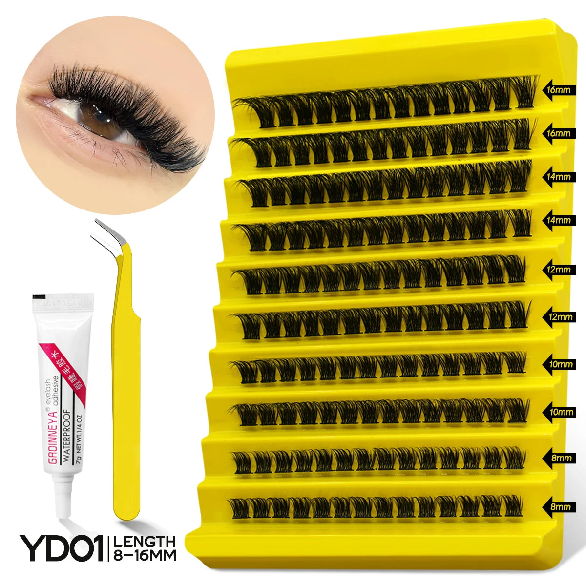 Lash Clusters Kit with Waterproof Strong Hold DIY Lash Extension Kit Lash Bond and Seal and Eyelash Tweezers Makeup